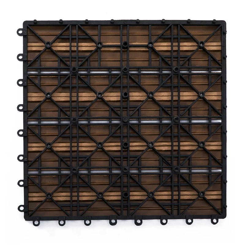 Outsunny Dalles terrasse - caillebotis - Lot de 11 pcs, Surface Max. 1 m² - emboîtables, Installation très Simple, dim. 30 x 30 cm
