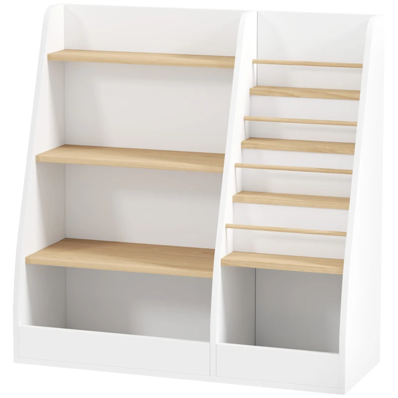 AIYAPLAY Bibliothèque pour enfant, rangement livre enfant 4 niveaux, support à livres, grille de rangement, blanc(m-12)