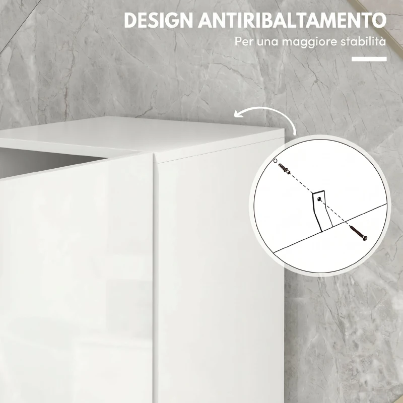 kleankin Mobile Bagno Alto Slim 181.5cm con Ripiani Aperti e 2 Armadietti, 30x30x181.5 cm, Bianco
