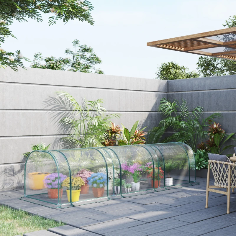 Outsunny Mini Serre de Jardin, Mini Serre Tunnel, Serre à Tomates 3,5L x 1l x 0,8H m, Acier, PVC Anti-UV, 3 Fenêtres