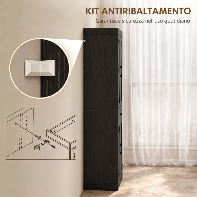 HOMCOM Dispensa Cucina in stile Country con 2 Armadietti, 6 Ripiani e Cassetto, in Legno, 76x39.5x183.5 cm, Nero