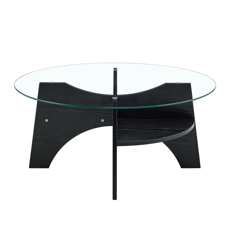 Table basse ronde, design moderne, patins antidérapants, 80x80x36 cm, Transparent
