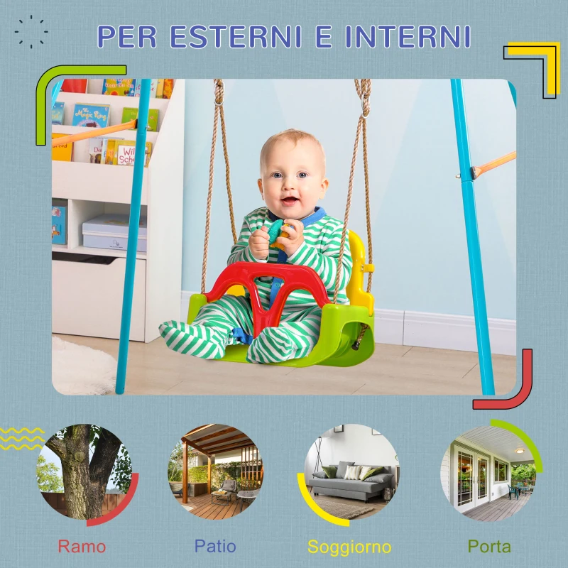 Outsunny Altalena per Bambini 9-36 Mesi in PP e PE con Corda Regolabile e Cintura, 42x33x120-180 cm