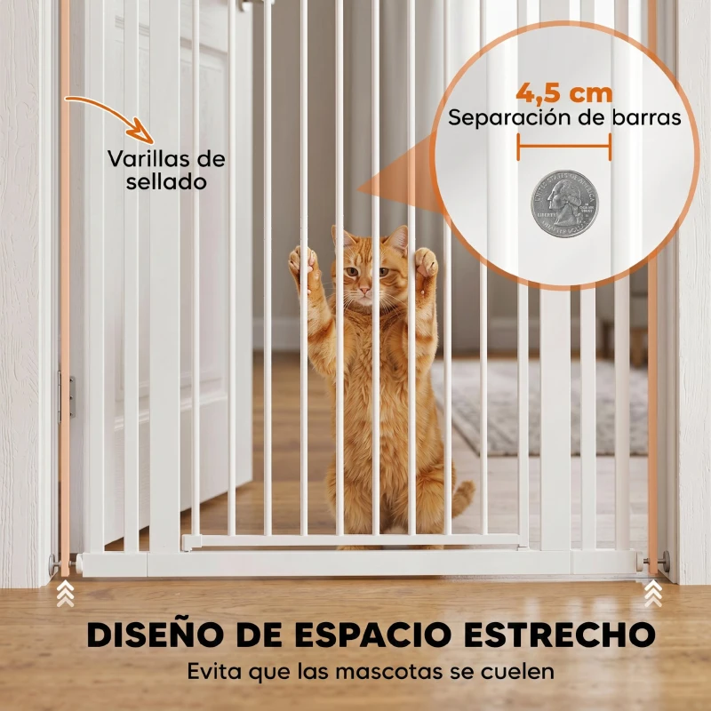 PawHut Barrera de Seguridad Niños Perros y Gatos Extra Alta 160cm Extensible 76-105cm para Puertas Escaleras Cierre Automático