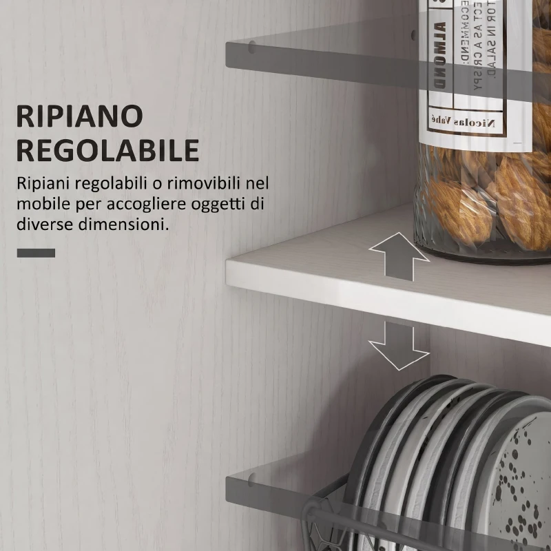 HOMCOM Credenza Cucina con 2 Ante, Ripiani Regolabili, per Sala da Pranzo Salotto, 80x43x160 cm, Bianco Effetto Legno