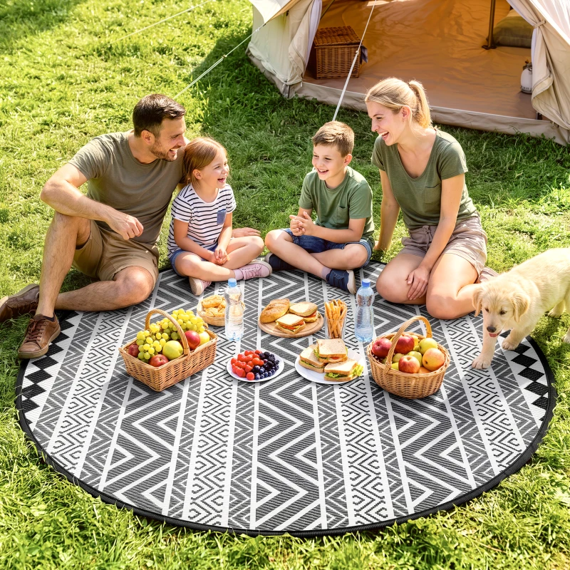 Outsunny Tapis rond pour l'extérieur Ø180 cm Tapis réversible avec bordure et sac de transport imperméable pour terrasse balcon