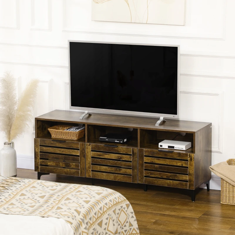 HOMCOM Mobile TV 65" max con 3 Cassetti, 2 Armadietti e Foro Passacavi in Truciolato, 140.4x36x55 cm, Marrone