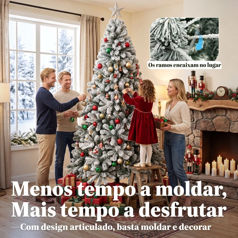 HOMCOM Árvore de Natal Nevada 230 cm com 1000 Pontas em PVC Ignífugo, Ramos Articulados, Montagem Rápida, Verde e Branco