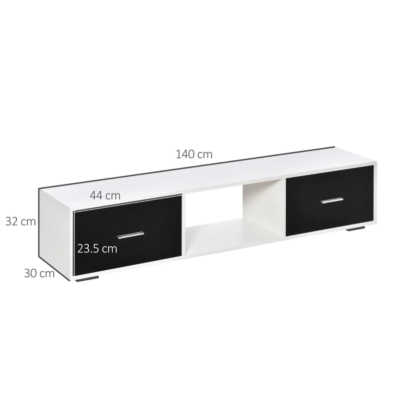 HOMCOM Mobile TV Moderno per Televisori fino a 60" con 2 Cassetti, 140x30x32cm, Bianco e Nero