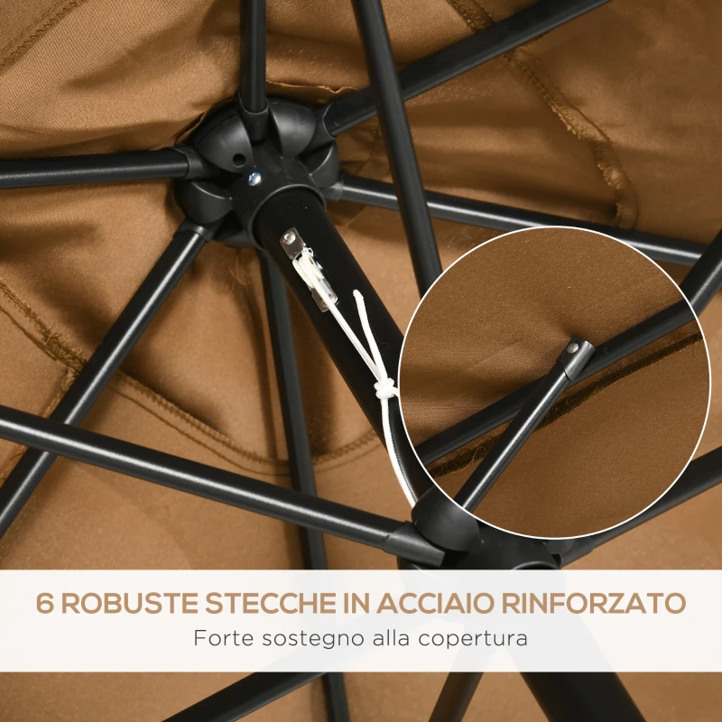 Outsunny Ombrellone da Giardino 2x3 m Rettangolare con Manovella e Angolazione Regolabile, Caffè