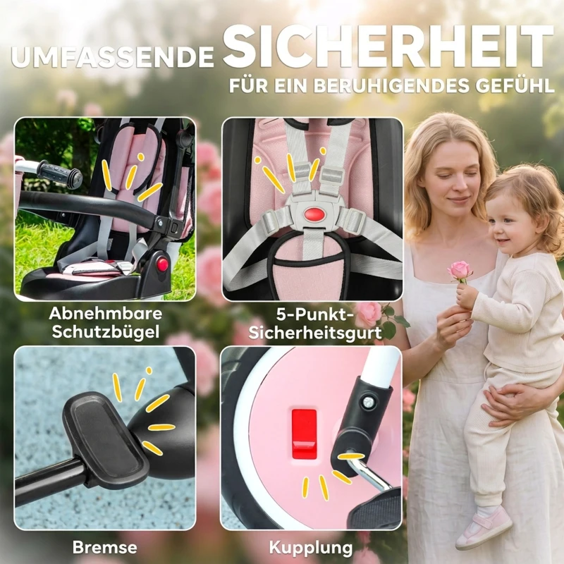 AIYAPLAY Kinderdreirad, 6-in-1 Buggy für Kleinkinder, mit Schiebegriff, verstellbarer Sitz, faltbares Design, Sicherheitsnetz
