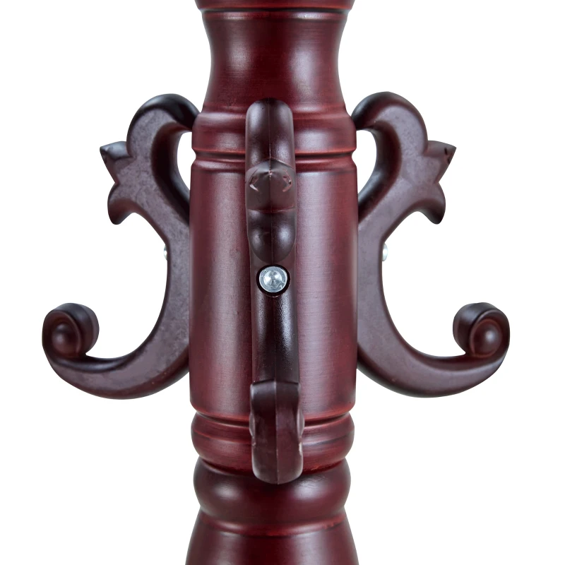 Porte-manteau européen en bois massif, design sculpté et élégant, plusieurs crochets à hauteurs variées, 48x48x195 cm, Noyer