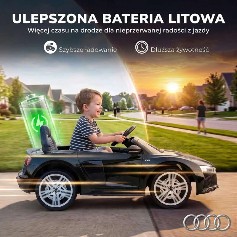 AIYAPLAY Elektryczny samochód dla dzieci 12V z pilotem bateria litowa 2 silniki łagodny start tylne zawieszenie Czarny