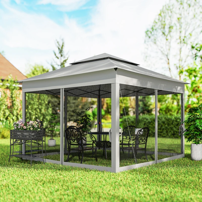 Outsunny Tonnelle Barnum de Jardin Pop-up Pliant Acier Polyester imperméabilisé Anti UV moustiquaires + Sac de Transport