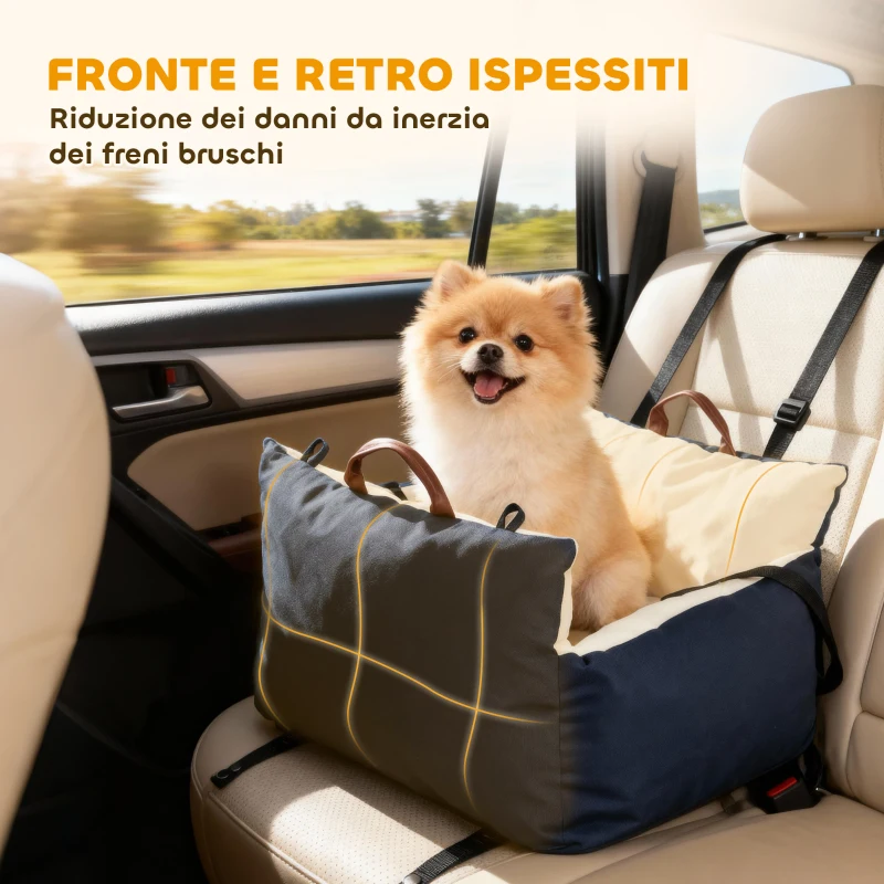 PawHut Seggiolino Auto per Cani Piccoli con Guinzaglio di Sicurezza, Sfoderabile e Lavabile, Blu