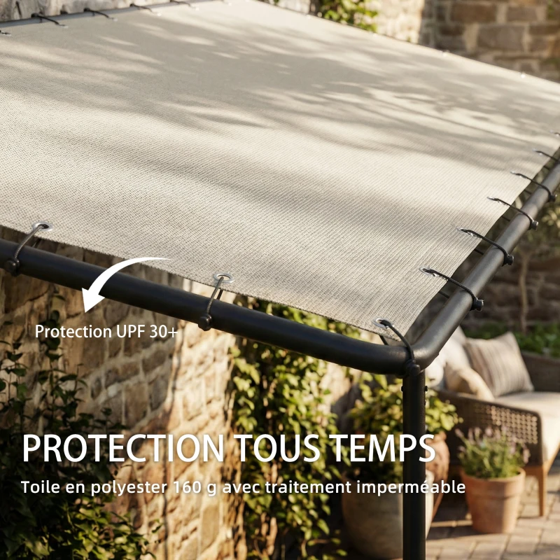Outsunny Pergola de jardin, pergola adossée tonnelle de jardin avec structure métallique et trous de drainage, 3 x 2 m, crème