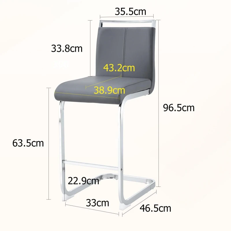 Lot de 2 tabourets de bar style nordique, design élégant, idéal pour cuisine, bar ou restaurant, 38.9x46.5x96.5 cm, Argent