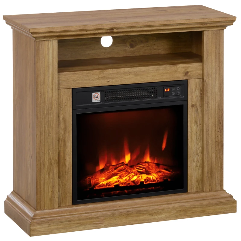 HOMCOM Șemineu Electric 1800W cu Flacără 3D, Timer și Telecomandă, din Lemn, Metal și Sticlă, 81.5x30x76.2 cm, Maro