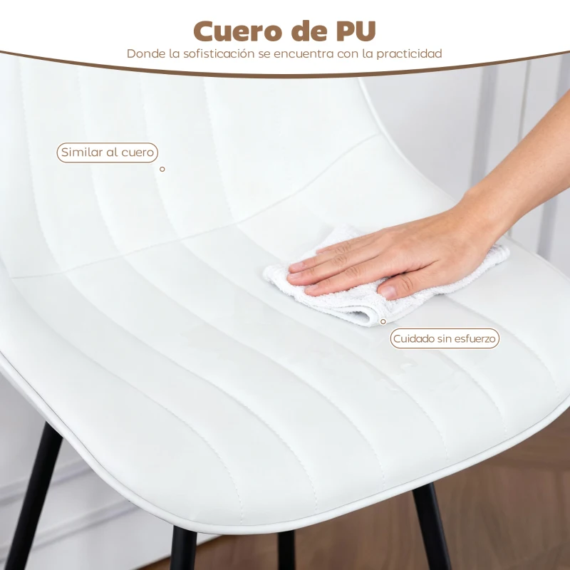 HOMCOM Juego de 2 Taburetes de Bar, Sillas de Bar Giratorio 360° Tapizado en Cuero Sintético con Respaldo y Reposapiés Blanco
