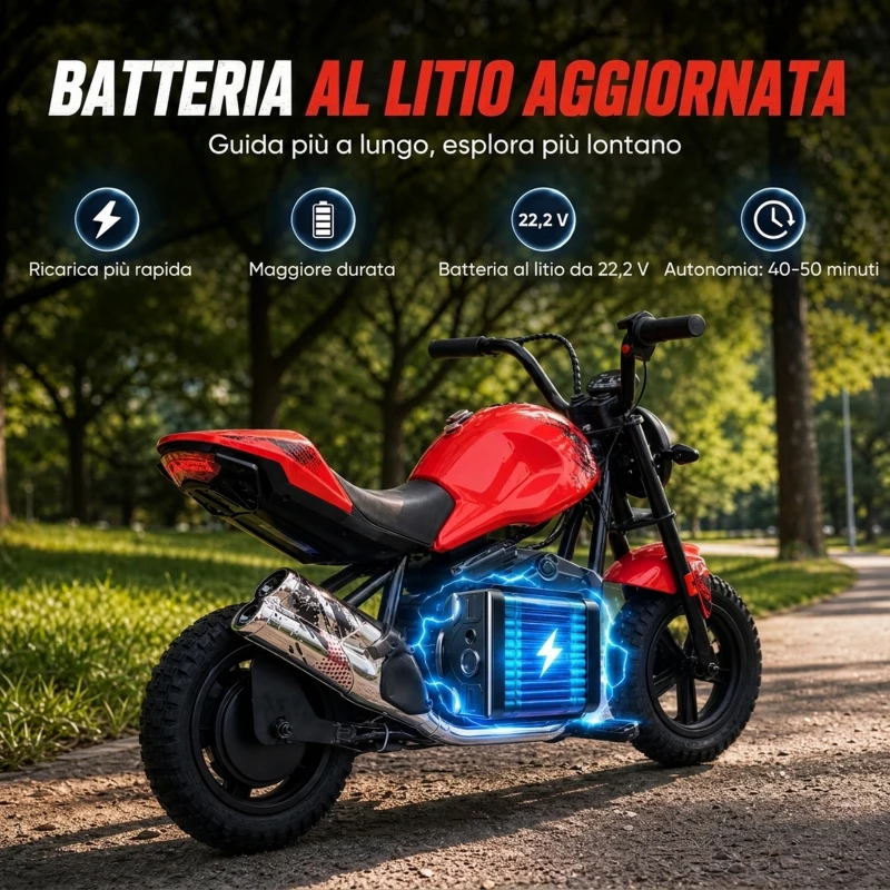 AIYAPLAY Moto da Cross Elettrica per Bambini 24V Motore 180W, 6-12 Anni, Pneumatici 30cm in Gomma, Rossa