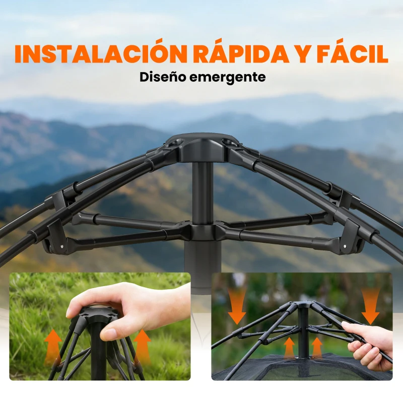 Outsunny Tienda de Campaña Pop-up para 2 Personas Plegable Impermeable 3000 mm con Bolsa de Transporte 235x235x184 cm Caqui
