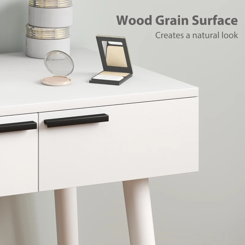 HOMCOM Modern Dressing Table with Round Mirror and Stool, Makeup Vanity Table with 2 Drawers for Bedroom, Living Room, 60 x 40 x 123 cm, White