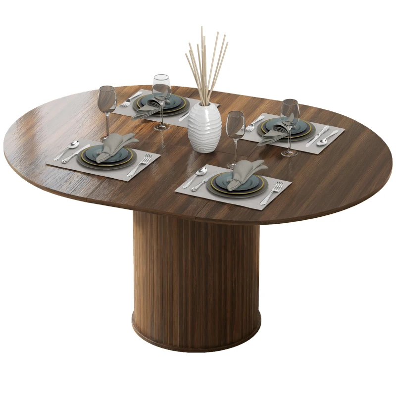 HOMCOM Tavolo da Pranzo Allungabile per 6-8 Persone, 110-150 cm, Tavolo da Cucina Ovale con Piedistallo Centrale Rotondo, Noce