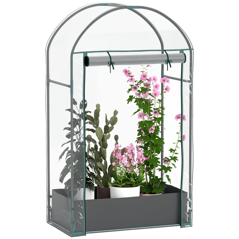 Outsunny Seră de perete cu sac pentru plante și intrare rulabilă, din oțel și plastic, 89x50x152 cm, transparentă