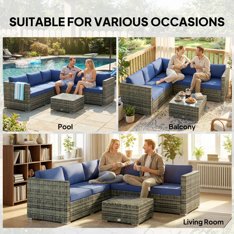 Outsunny Four-Piece Rattan Sofa Set - Blue