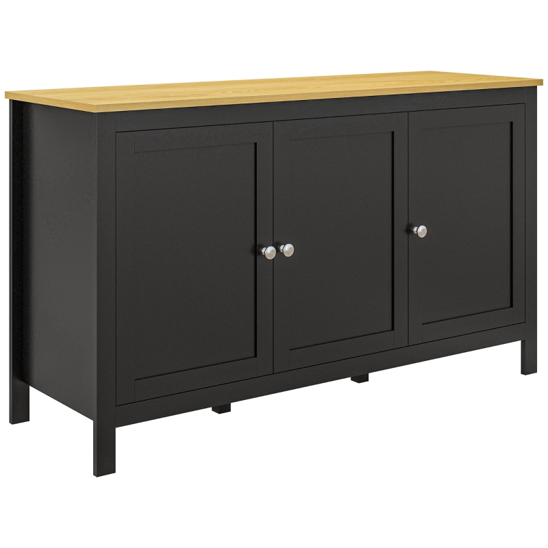 HOMCOM Aparador de 3 Puertas Aparador de Salón con Estantes Ajustables para Cocina Entrada Comedor Negro 120x40x70 cm