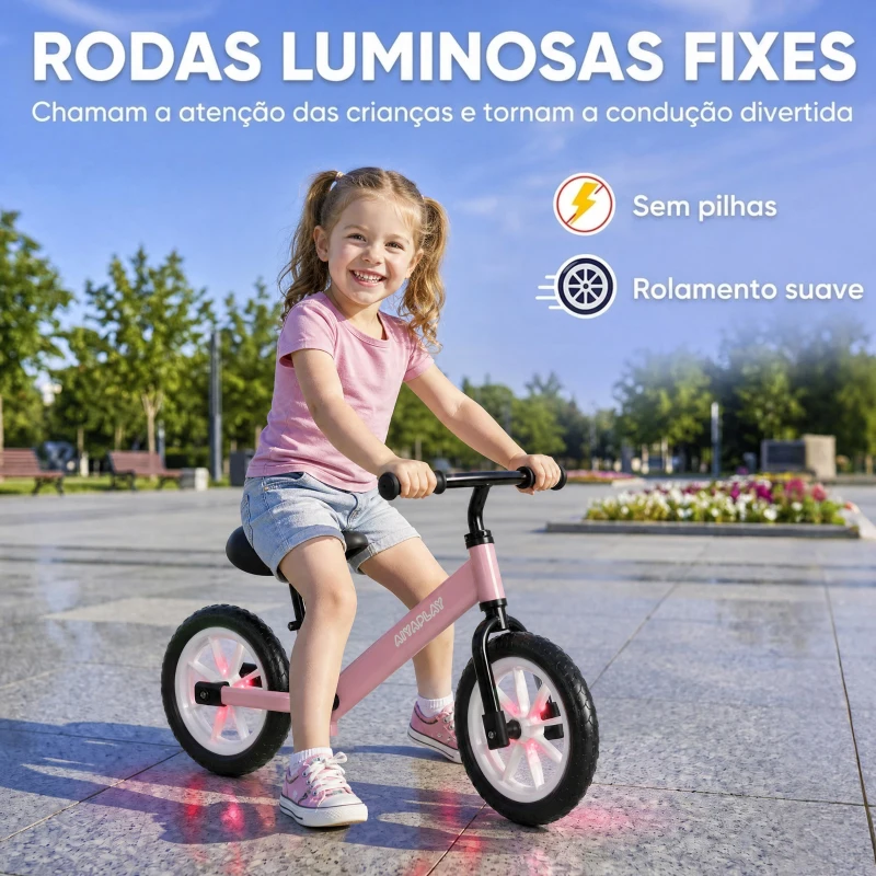 AIYAPLAY Bicicleta de Equilíbrio para Crianças 2-5 Anos com Rodas Luminosas e Silenciosas, Assento e Guiador Ajustáveis, Rosa