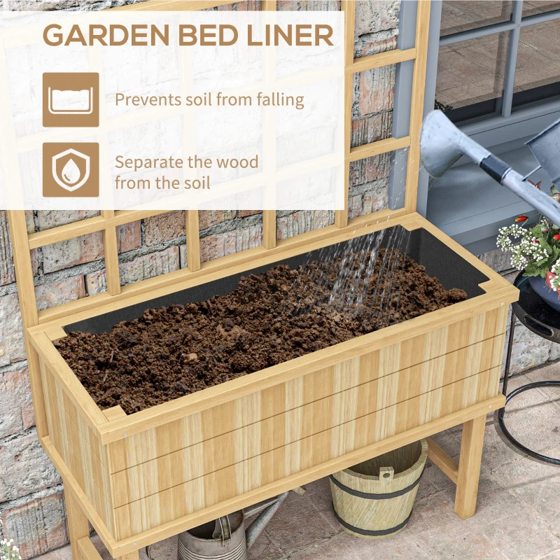 45 x 105cm Wooden Garden Planter, with Trellis - Natural