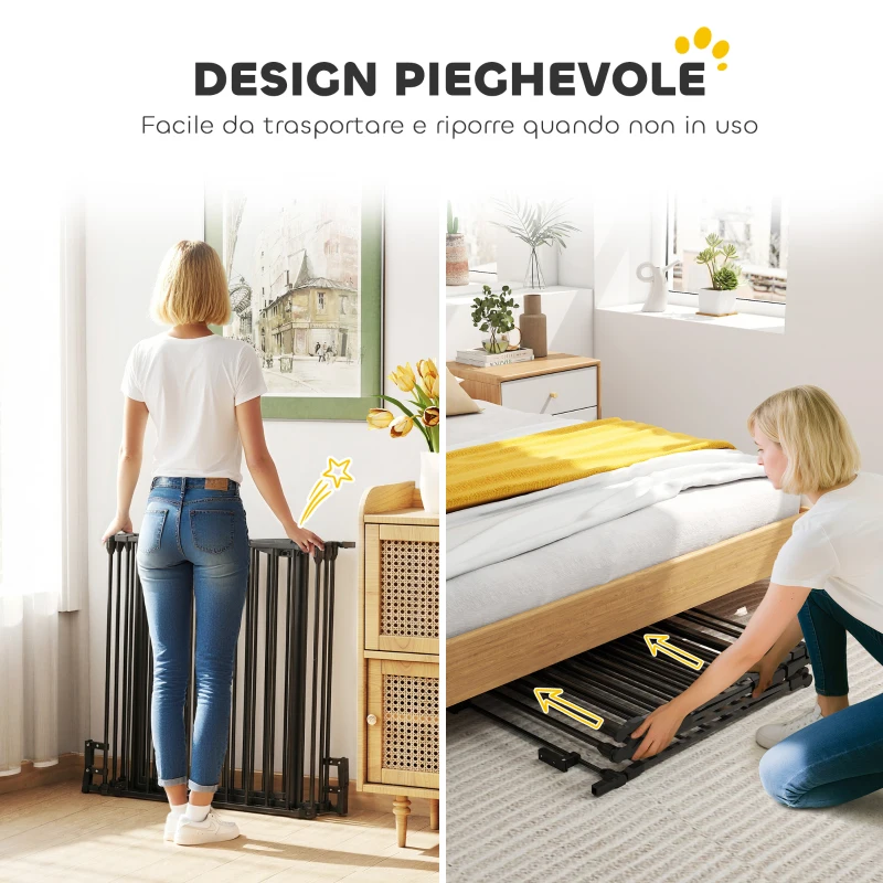 PawHut Cancellino per Cani Taglia Piccola e Media Pieghevole a 5 Pannelli, in Metallo e Plastica, 300x3x74.5 cm, Nero