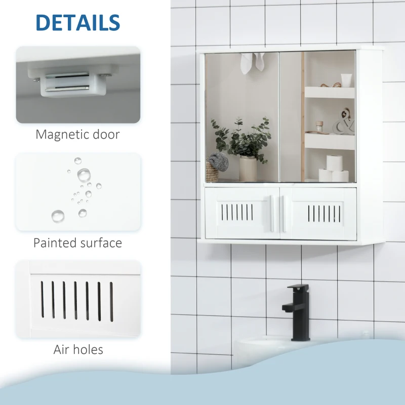 kleankin Modern Bathroom Storage Cabinet, Freestanding Floor Cupboard with Double Doors and Adjustable Shelves for Living Room, Hallway, Kitchen, Entryway, White