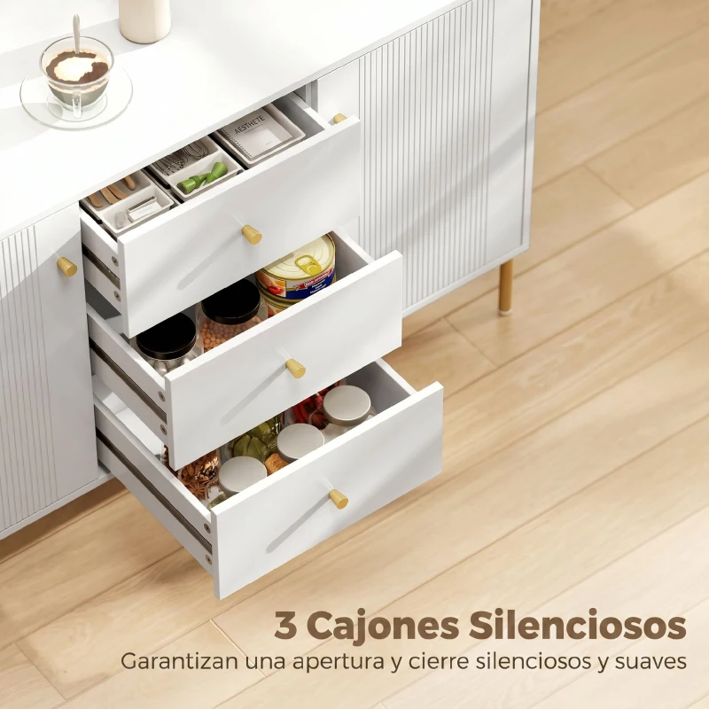 HOMCOM Aparador Moderno de 2 Puertas Aparador de Salón con 3 Cajones Estantes Ajustables Blanco 120x39,1x76 cm