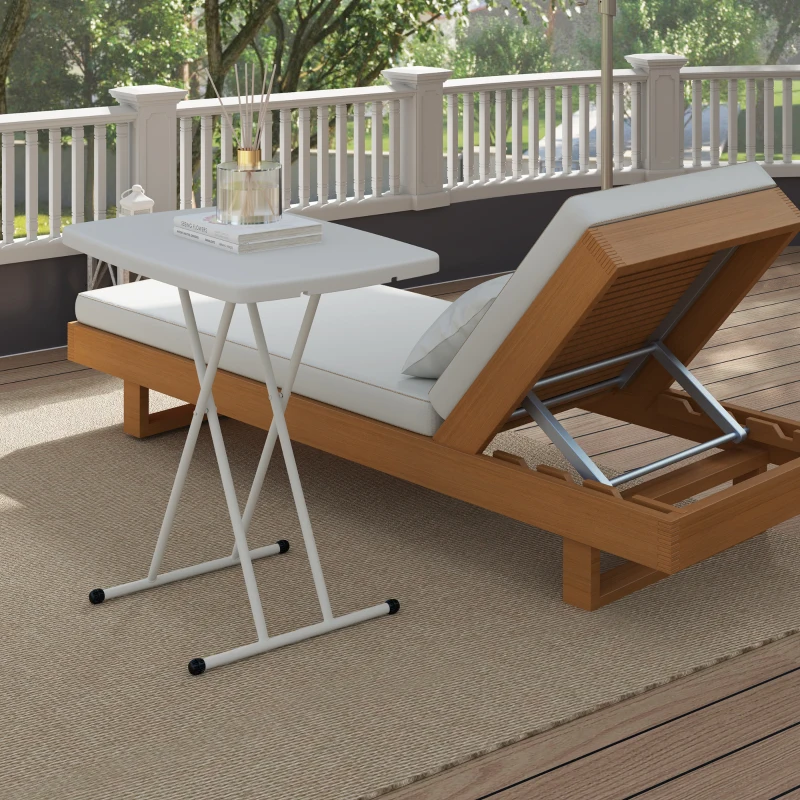 Outsunny Tavolino da Giardino Pieghevole con Altezza Regolabile, Metallo e HDPE, Bianco