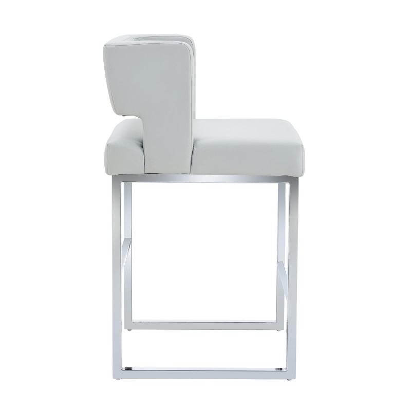 Lot de 2 tabourets de bar style nordique, structure métallique robuste avec pieds argentés, 48x53.3x91.4 cm, Gris clair+Argent