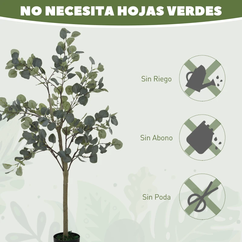 HOMCOM Planta Artificial Decorativa de 150 cm Eucaliptus Sintético con 230 Hojas en Maceta para Interior Verde