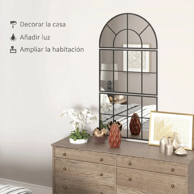 HOMCOM Espejo de Pared 76x149 cm 3 Piezas Espejo de Recibidor con Marco de Metal en Forma de Ventana para Salón Negro