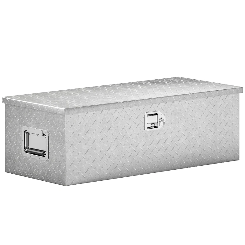 HOMCOM Cutie pentru Scule de 43L din Aluminiu cu Încuietoare, 2 Chei și Mâner Lateral, 76,2x33x24,4 cm, Argintiu