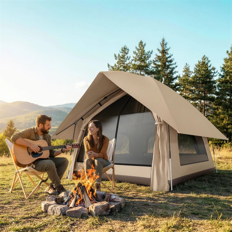 Outsunny Tienda de Campaña Pop-up para 2 Personas Plegable Impermeable 3000 mm con Bolsa de Transporte 235x235x184 cm Caqui