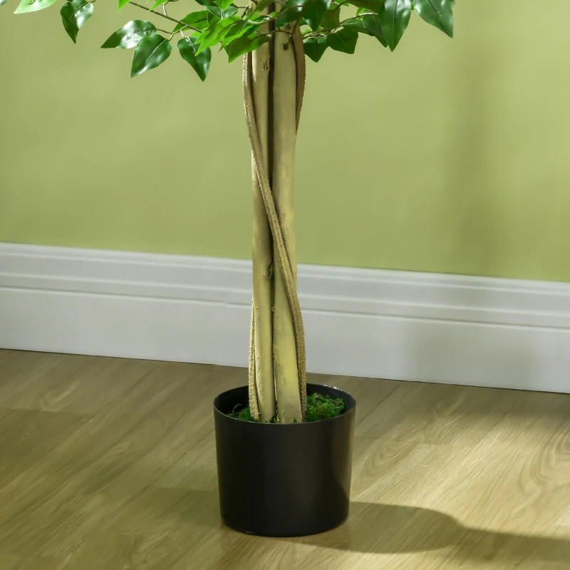 Outsunny Arbre Artificiel Plante Artificiel Banyan Hauteur 1,8 m Tronc Branches Liane Lichen Feuilles Grand réalisme Pot Inclus