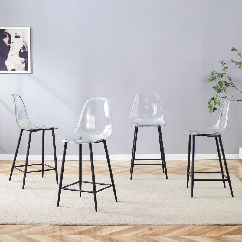 Lot de 4 tabourets de bar transparents, design moderne au look aérien, 51x45x102 cm, Noir
