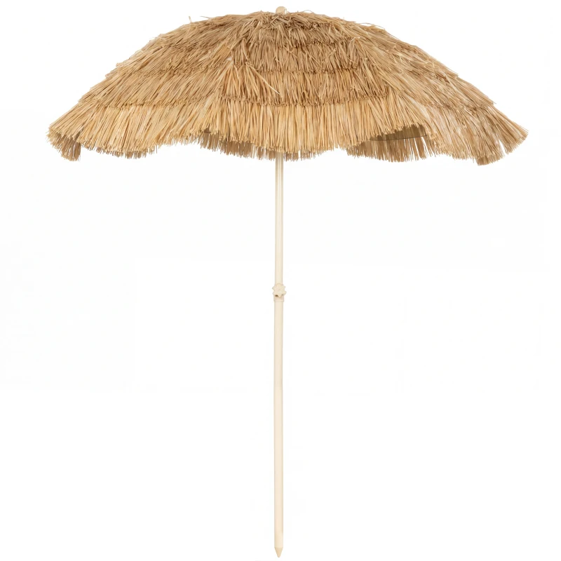 Outsunny Parasol de plage Ø 1,85 m, grand parasol inclinable, style hawaïen, hauteur du mât réglage, sac de transport , kaki