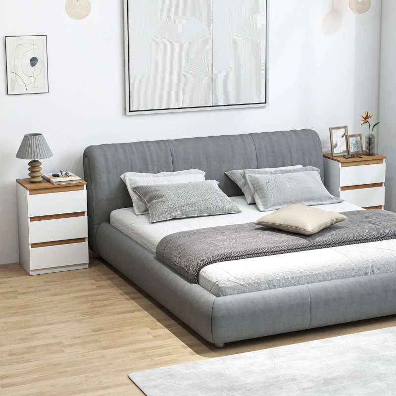 HOMCOM Pack de 2 Mesitas de Noche Estrechas de 3 Cajones Cajoneras para Salón Pasillo 40x30x59,5 cm Blanco