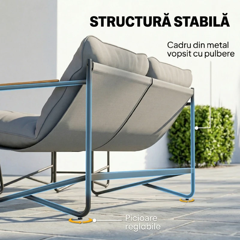 Set de Grădină Outsunny cu Canapea, 2 Fotolii și Măsuță cu Blat din Sticlă, Mobilier de Exterior cu Perne Groase, Gri Deschis