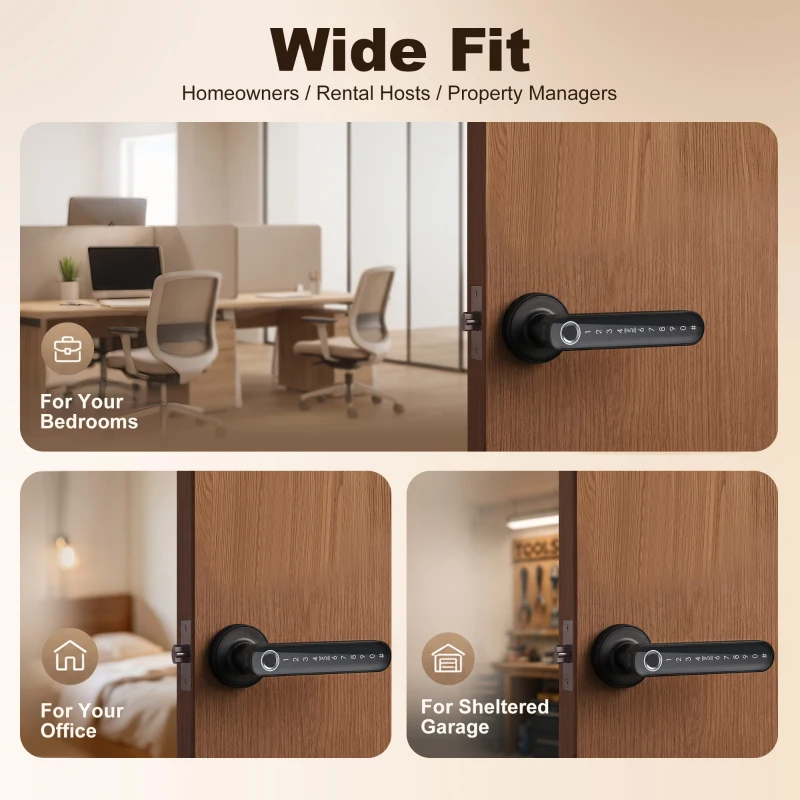 HOMCOM Serrure de Porte Intelligente, 5 Accès par Empreinte, Code, Carte NFC, Application Tuya/Smart Life et Clé, Noir