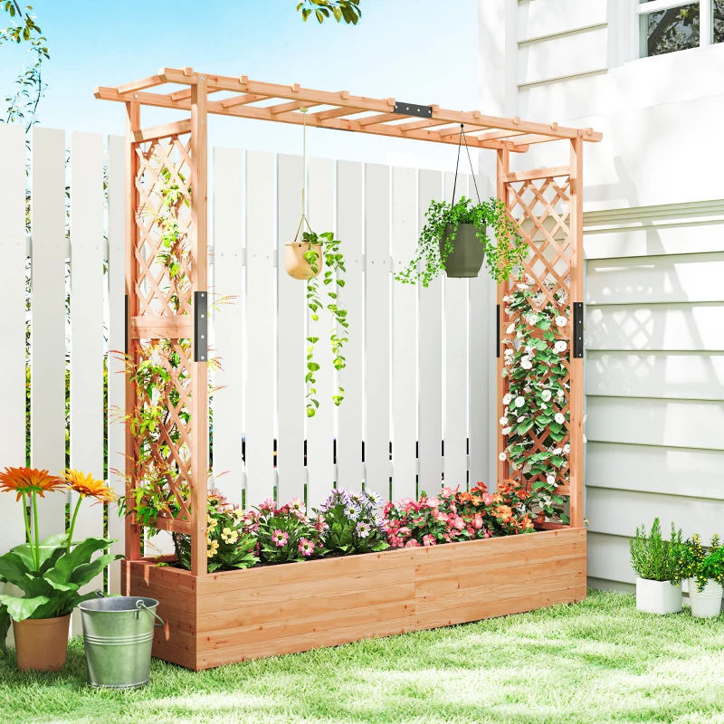 Outsunny Fir Wood 171 x 39 cm Planter and Trellis Garden Bed