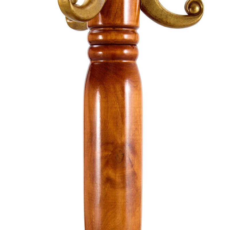 Porte-manteau européen en bois massif, design sculpté et élégant, plusieurs crochets à hauteurs variées, 48x48x195 cm, Couleur naturelle