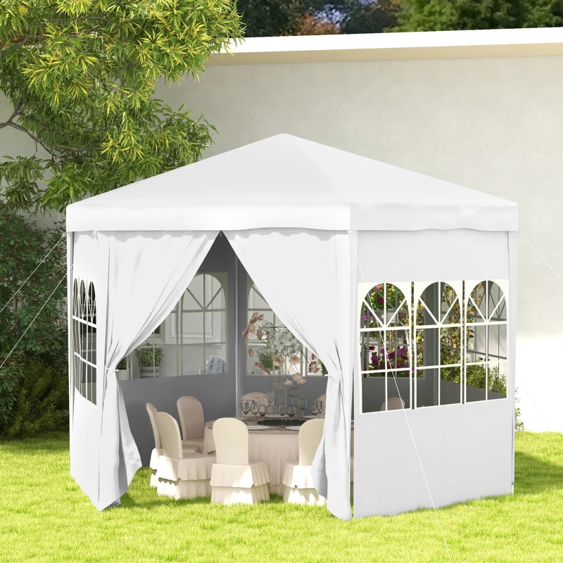 Outsunny 4m Hexagonal Gazebo Canopy Party Tent, Includes 6 Removable Side Walls for Outdoor Events, with Windows and Doors, White(m-20)